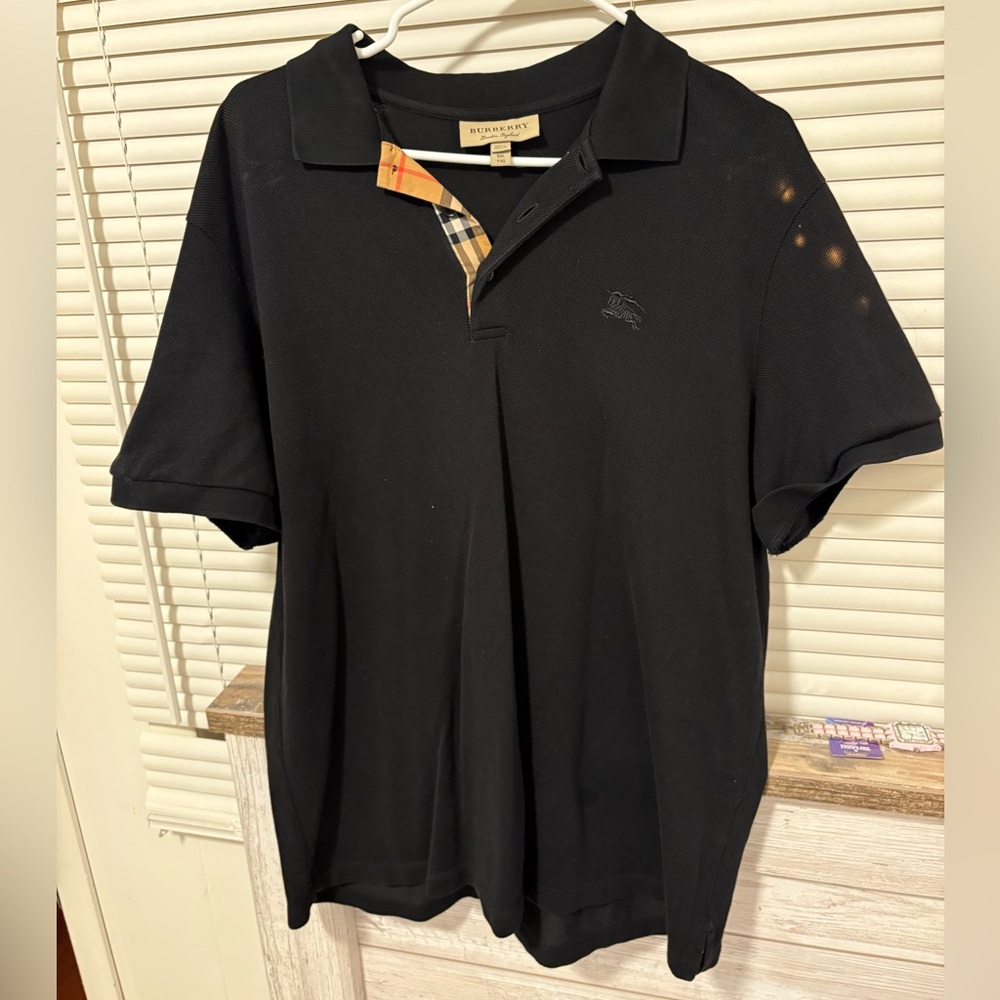 Burberry Navy Polo Shirt with Check Detail